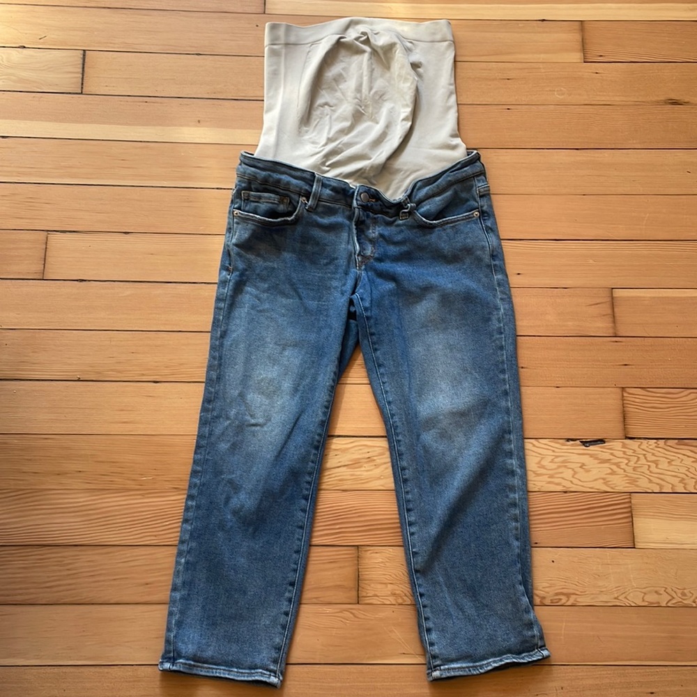 BLANQI - sunfade wash maternity belly support straight crop jeans size 14